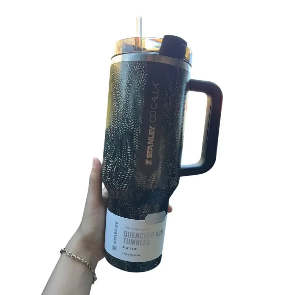 Stanley x Cala 40 oz FlowState Quencher H2.0 Tumbler Black Pattern NWT #3